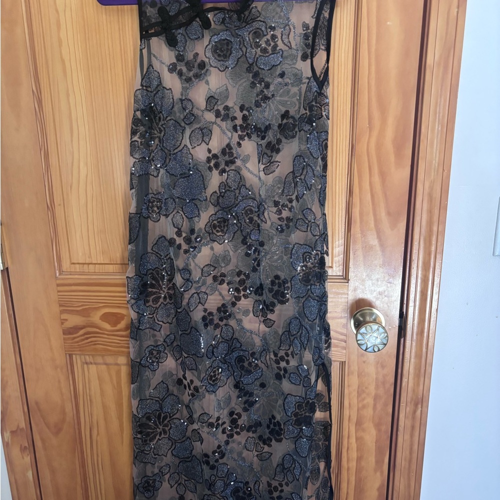 SHEIN Black and Grey Floral Backless Dress
